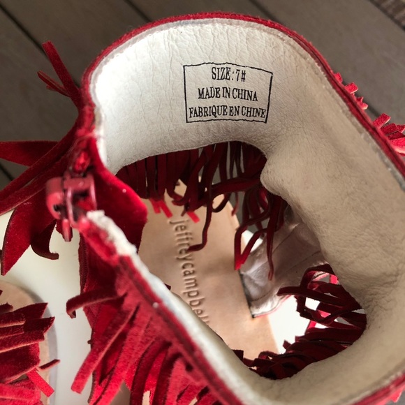 Jeffery Campbell RED Nerida Fringed Suede Sandals - Picture 8 of 10